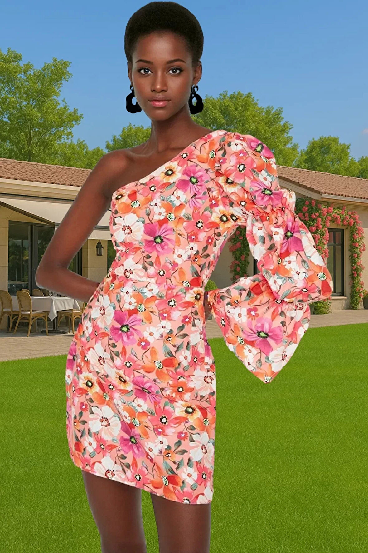 Tek Omuzlu Bodycon Poplin Mini Elbise Polyester Karışımlı Dayanıklı Malzeme Seçkin Malzeme