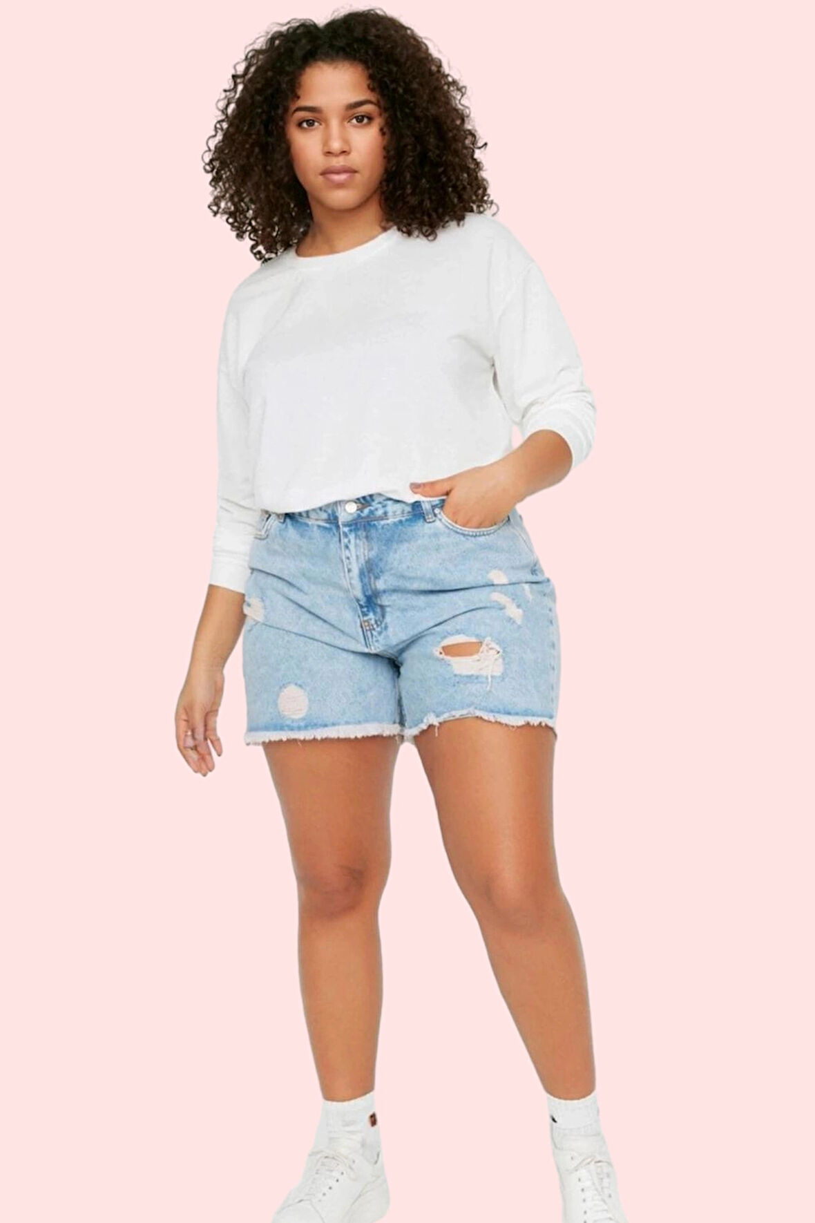 Kadın Büyük Beden Pamuk Denim Şort Yüksek Bel Günlük Stil Hafta Sonu Yaz Aylarının Vazgeçilmezi