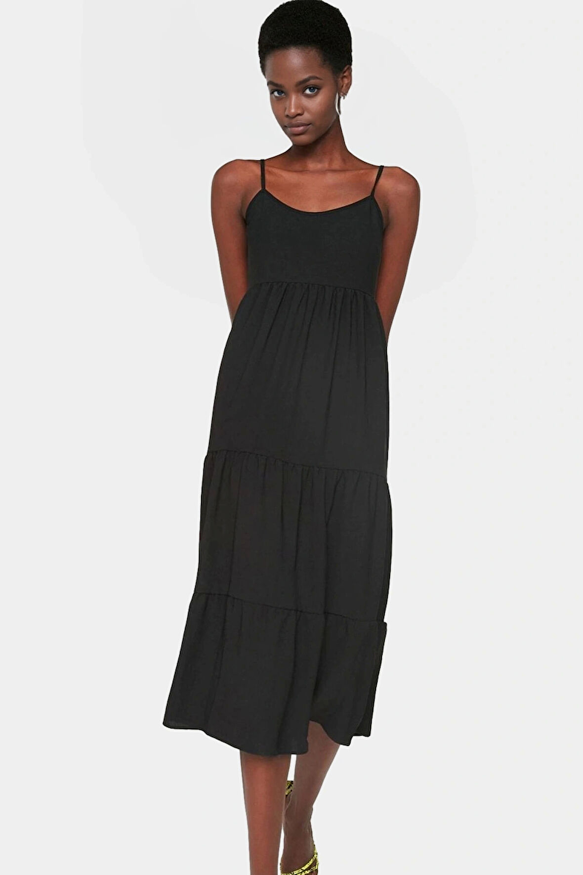 Yazlık Kolsuz Midi Elbise Rahat Skater Kalıp Nefes Alan Polyester Kumaş Zarifane Tasarım