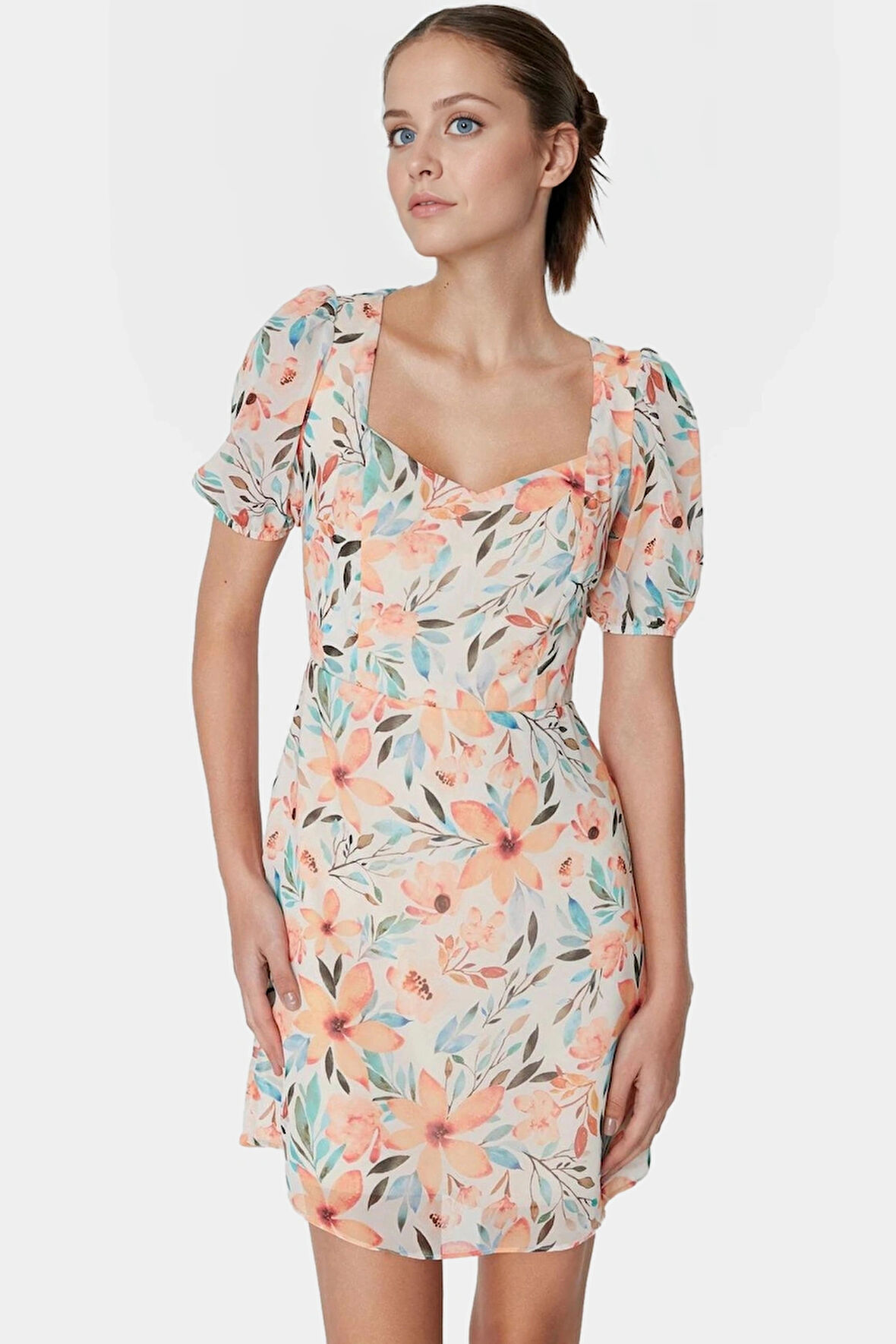 Yazlık Çiçekli Mini Elbise Rahat A Line Şifon Kısa Kollu Ve Şık Dayanıklı Malzeme