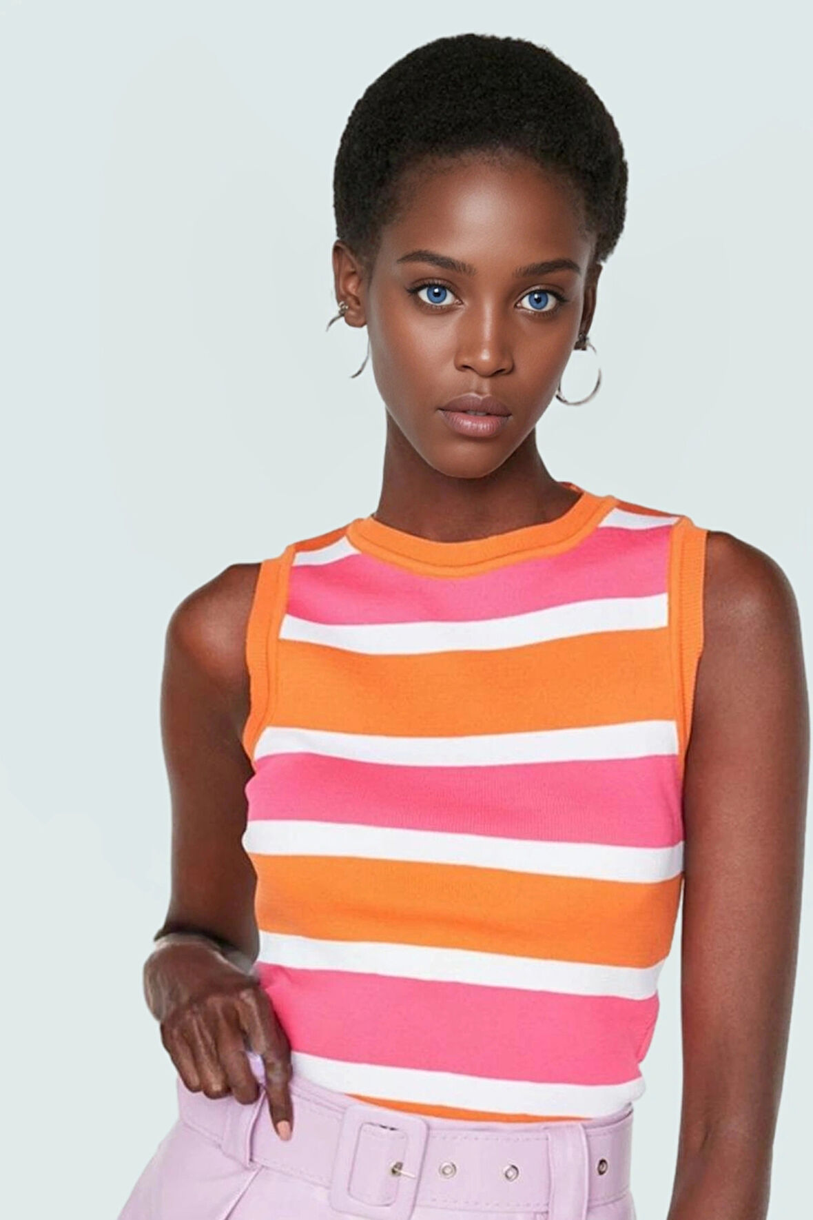 Polyester Triko Bluz Fitted Kalıp Renk Bloklu Desen Modern Stil Konforlu Kesim