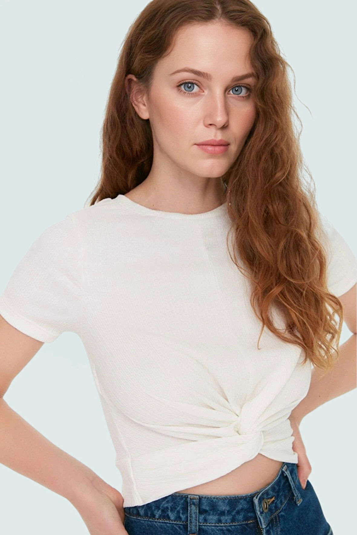 Asimetrik Kesim Örme Bluz Polyester Kumaş Kemersiz Rahat Kullanım Zarifane Tasarım