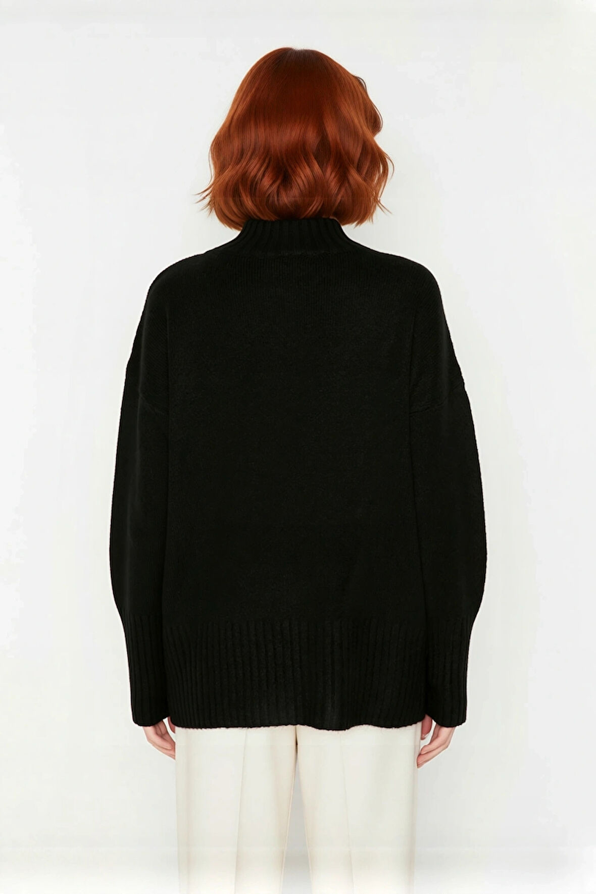 Kadın Basic Düz Desen Oversize Kesim Dik Yaka Triko Kazak Reglan Kol Kış Aylarının Konforlu Şıklığı