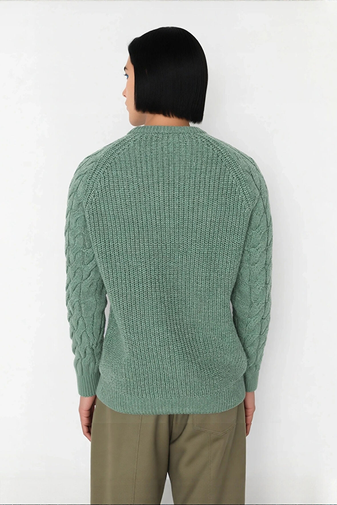 Unisex Basic Regular Kalıp Bisiklet Yaka Saç Örgü Desenli Kalın Triko Kazak Kışlık Şıklık Kaliteli