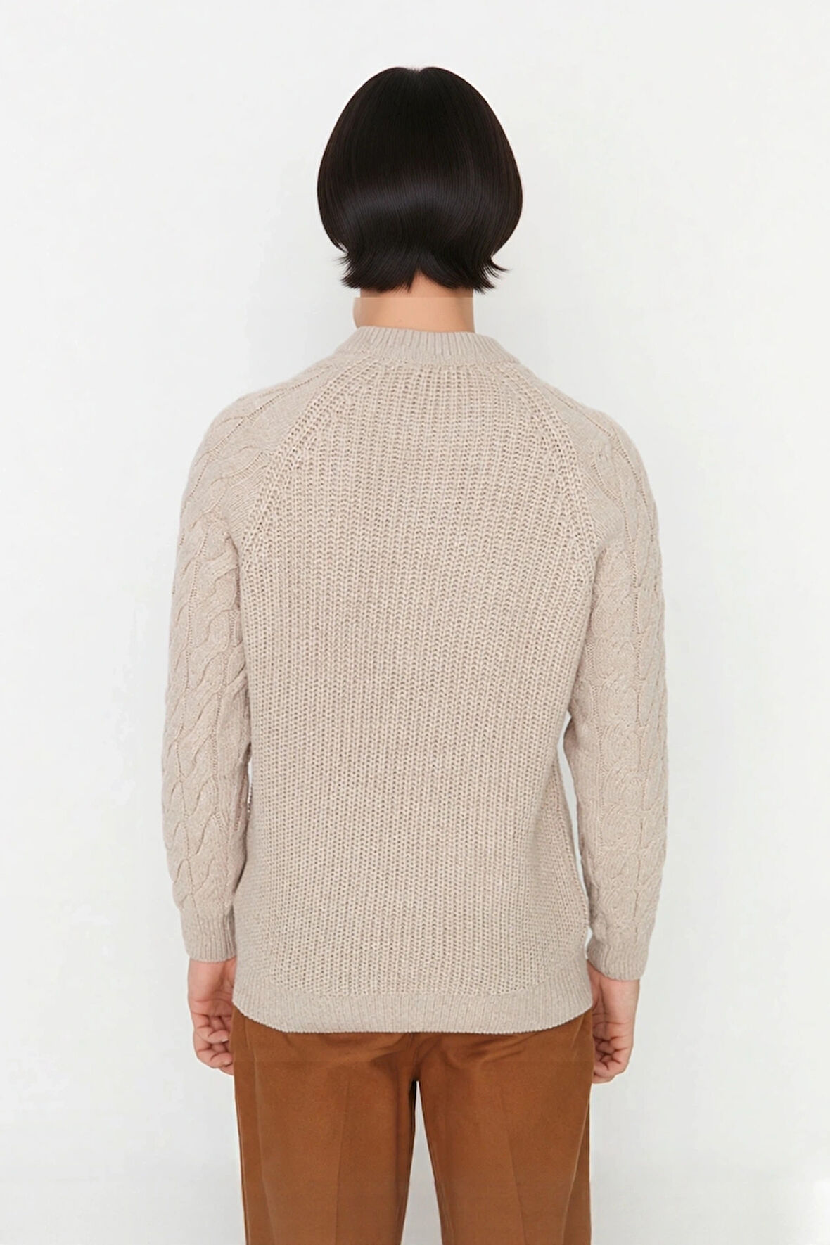 Unisex Basic Regular Kalıp Bisiklet Yaka Saç Örgü Desenli Kalın Triko Kazak Kışlık Şıklık Kaliteli