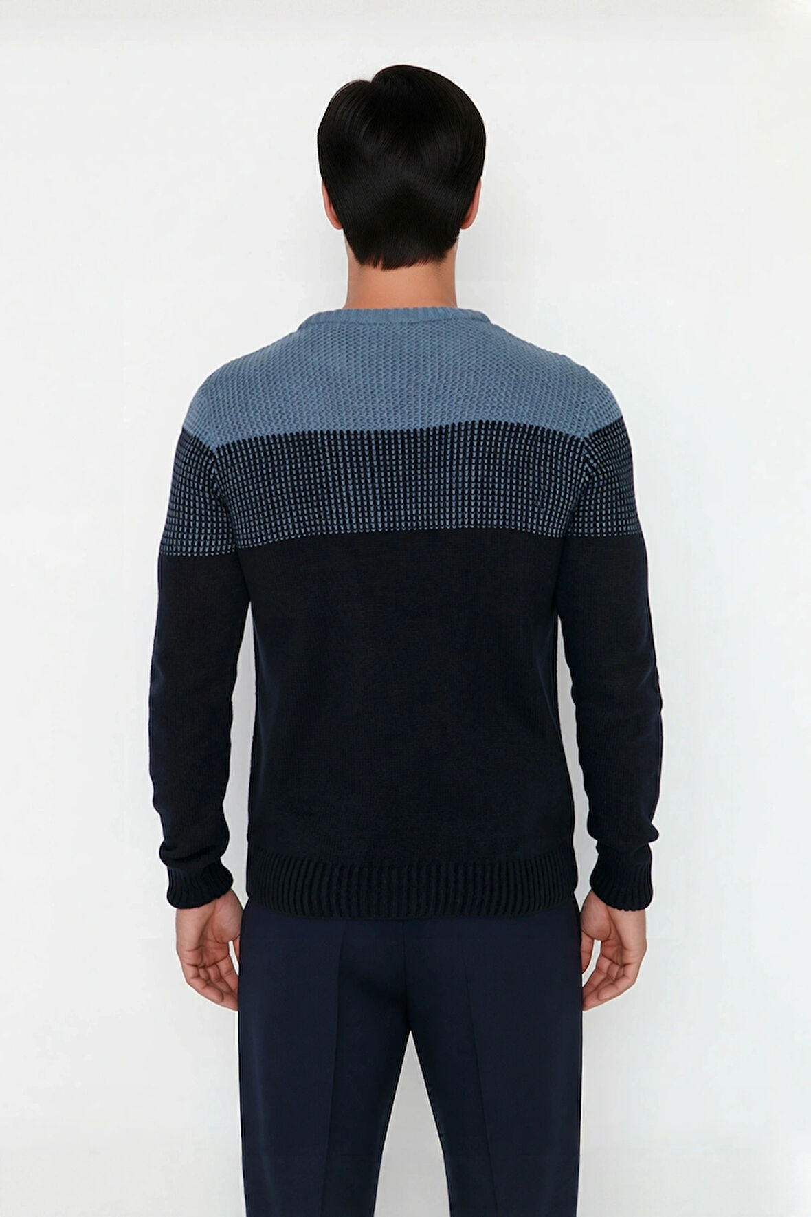 Erkek Rahat Kesim Bisiklet Yaka Renk Bloklu Akrilik Triko Kazak Soğuk Havalar İçin Mükemmel