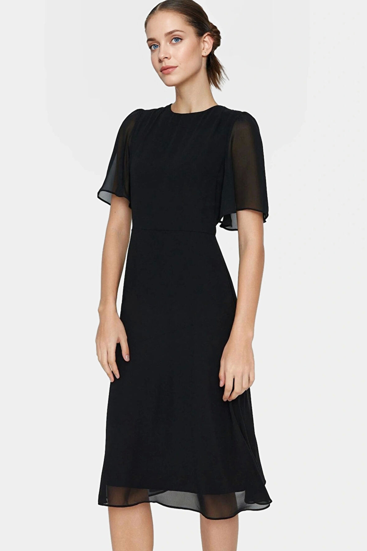 Yazlık Midi Elbise A line Kesim Şifon Kumaş Melek Kol  Polyester Kaliteli İşçilik Seçkin Malzeme