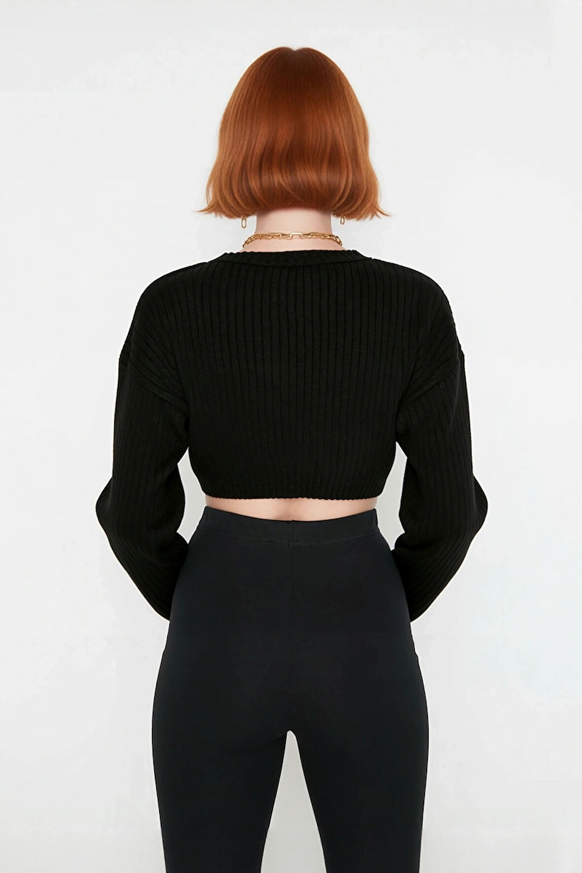 Kadın Modern Bisiklet Yaka Regular Kalıp Triko Super Crop Uzun Kol Kazak Günlük Kombinler İçin