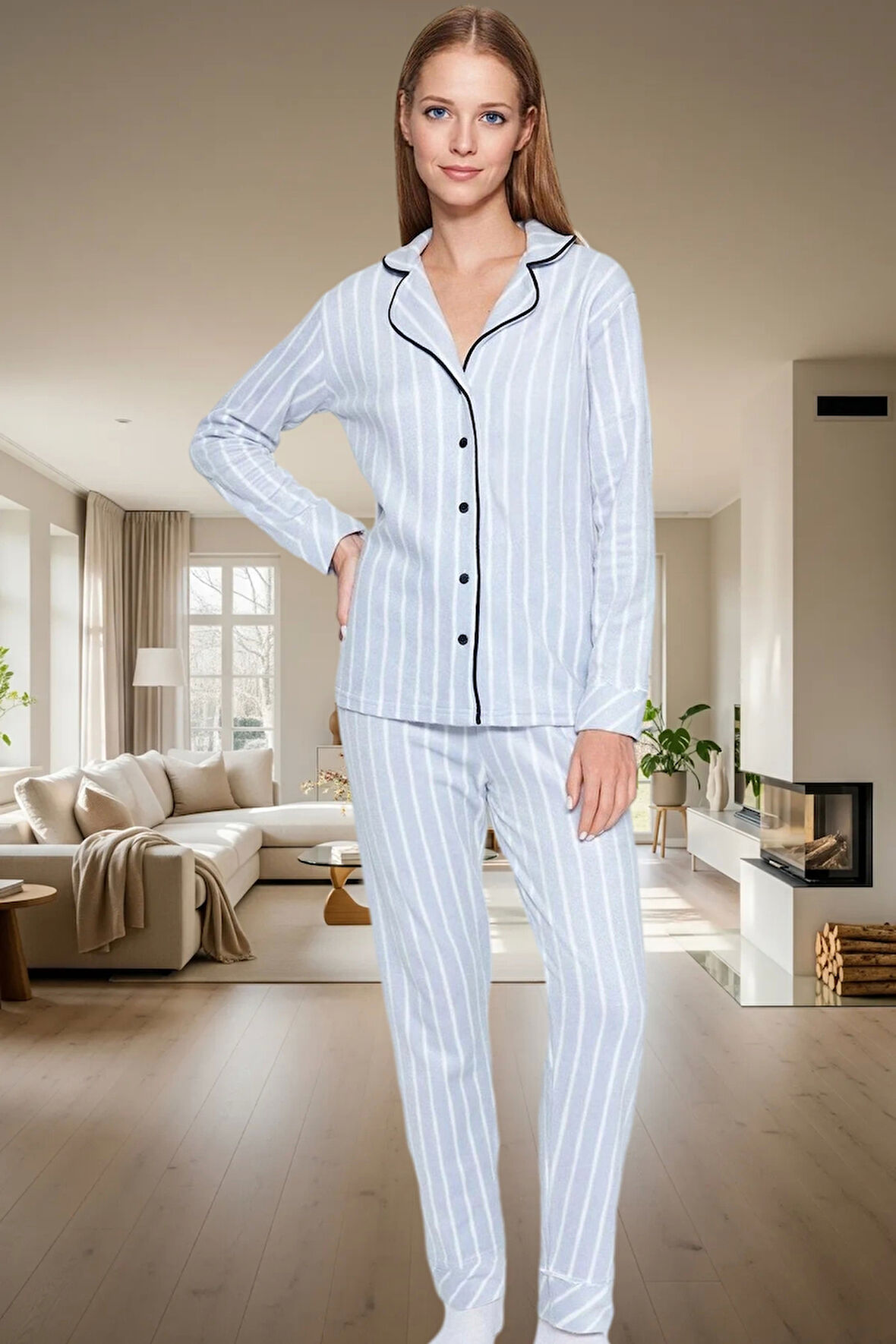 Ev Giyim Örme Pijama Takımı 2 Parça Kışlık Set Özel Tasarım Rahat Ve Şık Zarifane