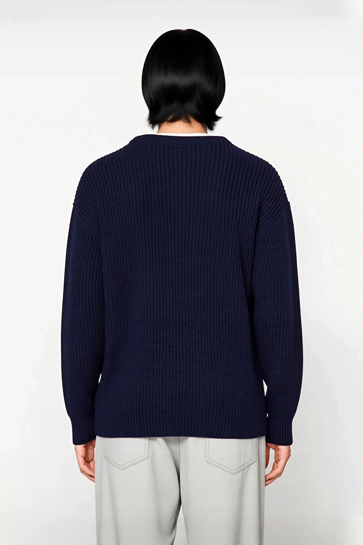 Erkek Geniş Kalıp Bisiklet Yaka Düz Baskısız Kalın Triko Kazak Kış Sezonu İçin İdeal Model