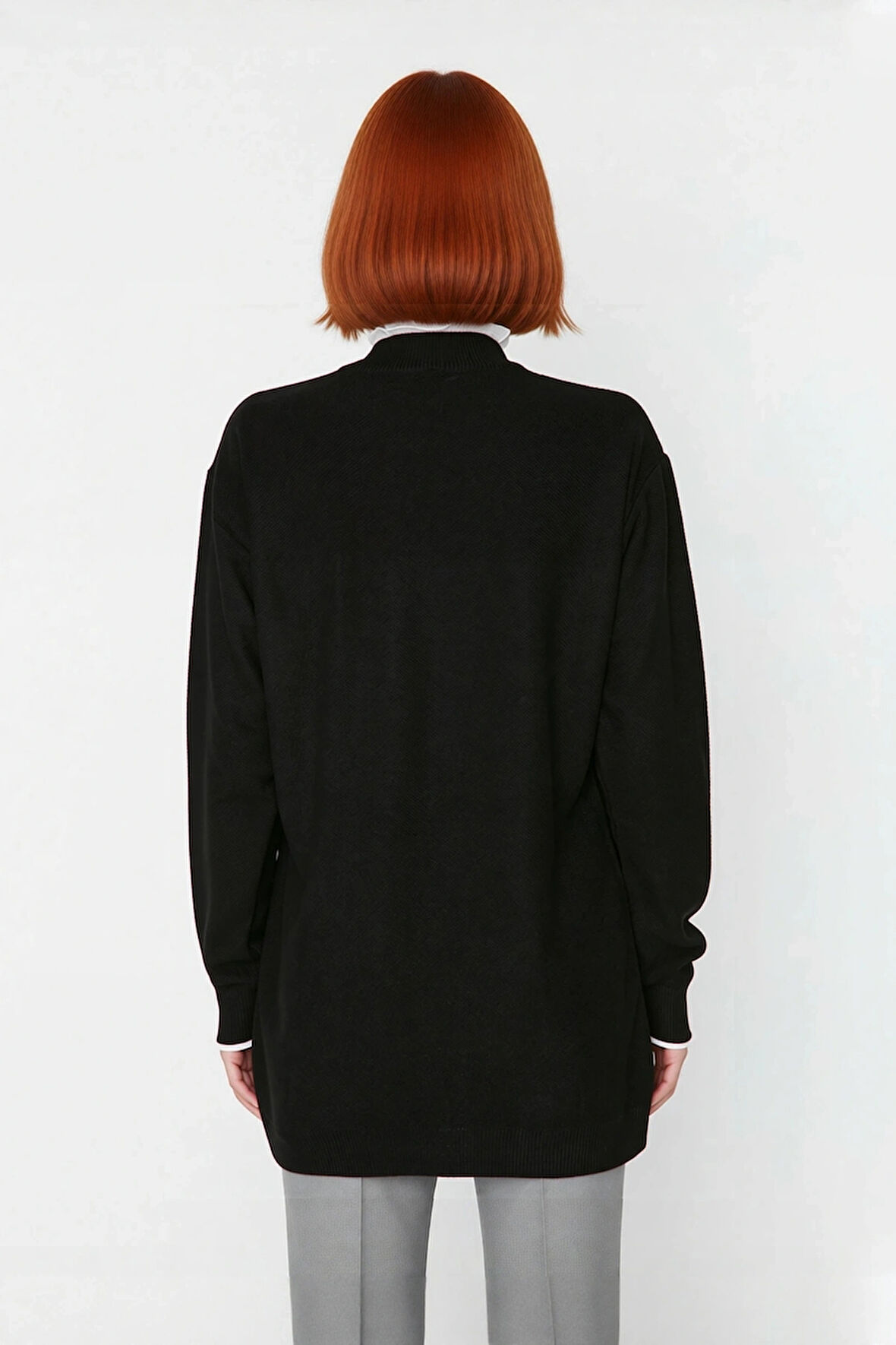 Kadın Feminine Persona Kışlık Regular Kalıp Düşük Kol Pike Dokuma Düz Desen Tunik Kazak Modeli