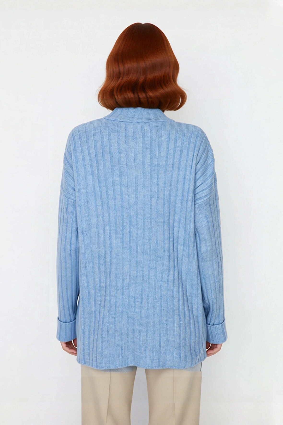 Kadın Ekru Rahat Kalıp Düz Desen Düğmeli Yaka Triko Kazak Sonbahar Kış Gardıropların Yıldızı