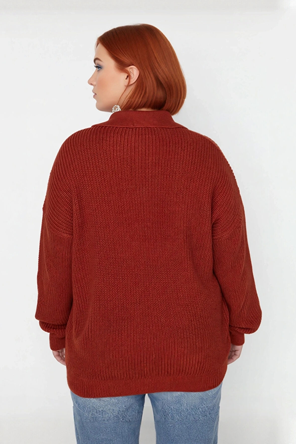 Kadın Basic Selanik Örgü Polo Yaka Relaxed Kalıp Akrilik Triko Kazak Soğuk Günlerin Vazgeçilmezi