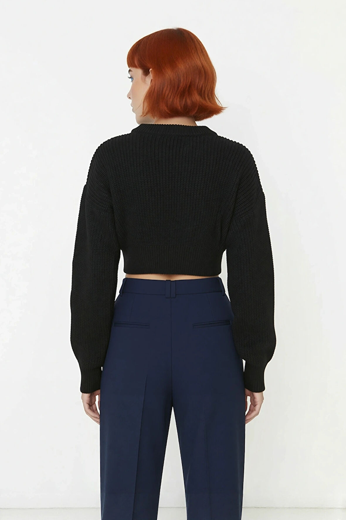 Kadın Ekru Super Crop Basic Triko Kazak Bisiklet Yaka Düşük Kol Rahat Günlük Kombinler İçin