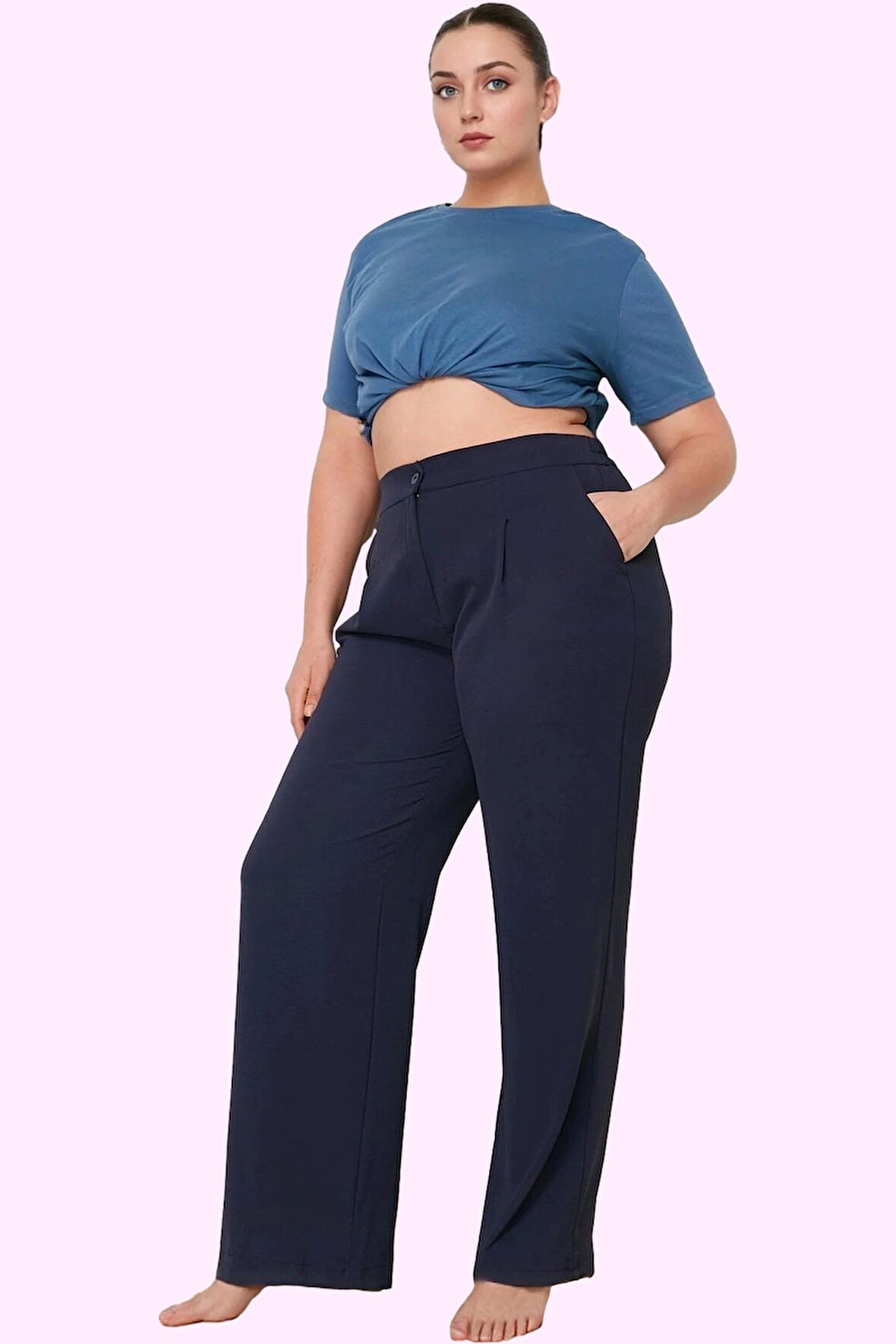 Kadın Dokuma Pantolon Geniş Paça Yüksek Bel Casual Tasarım Fermuarlı Yaz Aylarının Vazgeçilmezi