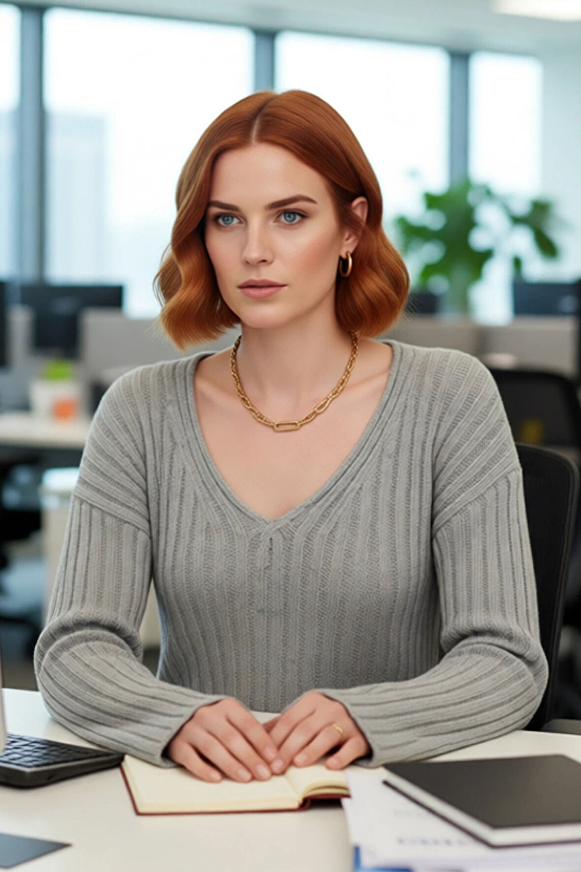 Kadın Basic V Yaka Geniş Kalıp Uzun Kollu Yünlü Triko Kazak Fitilli Dokusuyla Gün Boyu Konfor Sunar