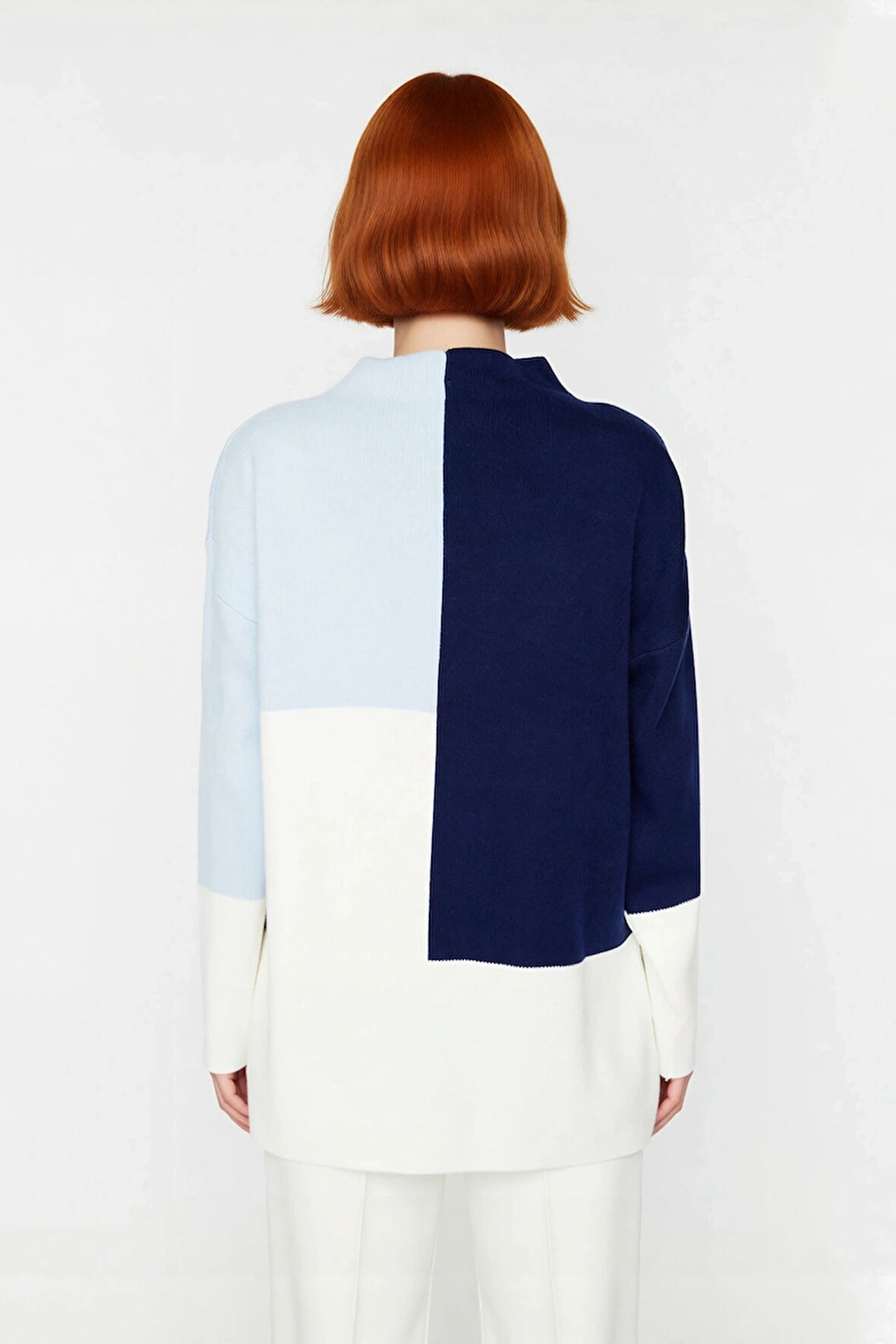 Kadın Casual Ortamlar İçin Dik Yaka Renk Bloklu Standart Kol Triko Kazak Kış Şıklığı Kaliteli