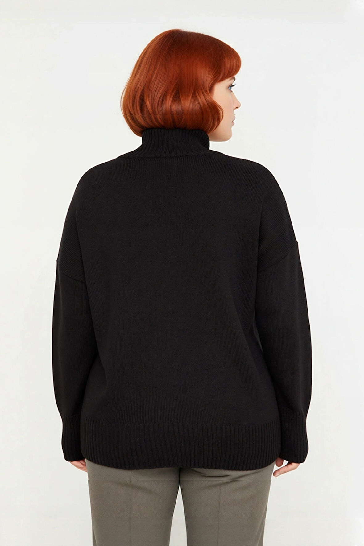 Kadın Günlük Giyim Düşük Kol Dik Yaka Triko Kazak Relaxed Kalıp Akrilik Malzeme Sıcak Tutuş