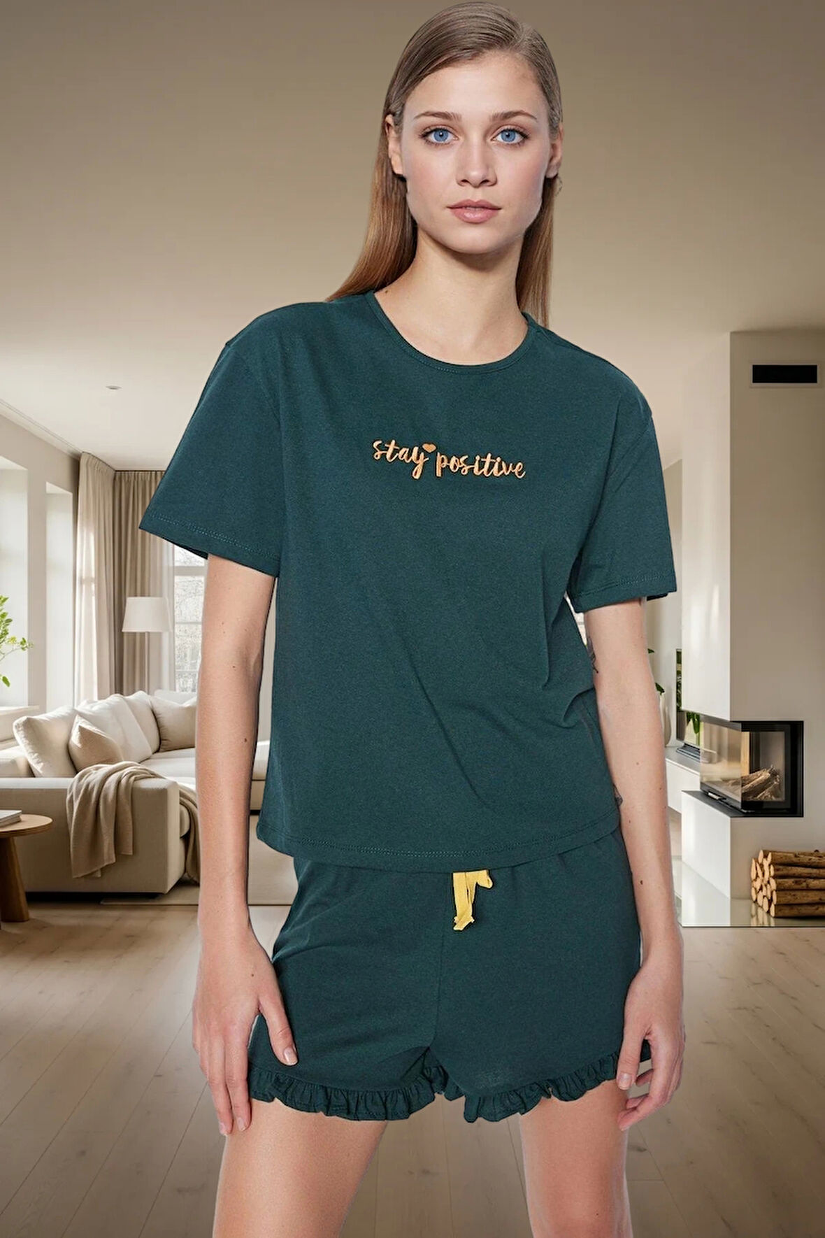 Regular Kalıp %100 Pamuk Nakışlı Homewear Pijama Takımı Rahat Kullanım Modern Stil Premium Kalite