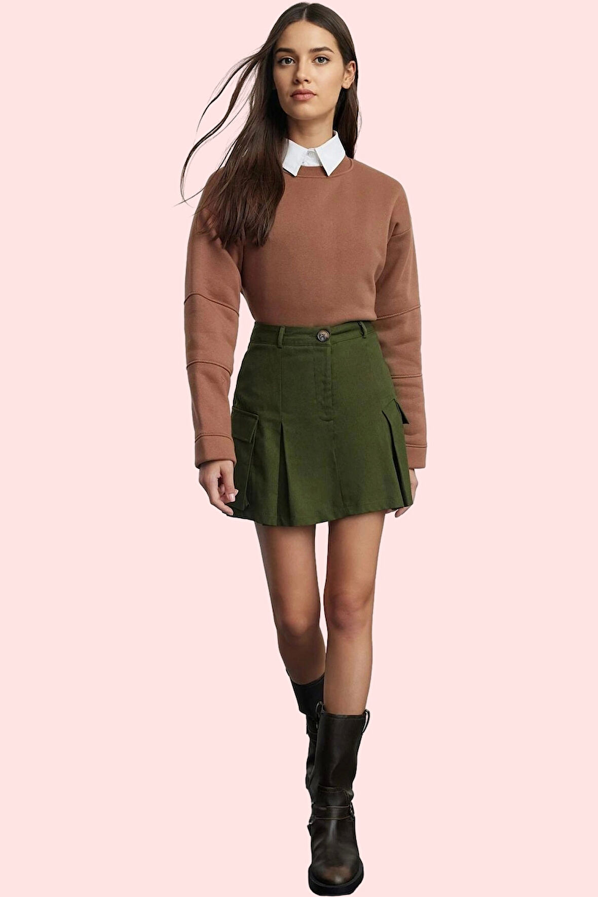 Kadın Yüksek Bel Dar Paça Gabardin Şort Etek Düz Desen Pamuk Yaz Günlük Kullanım Hafta Sonu