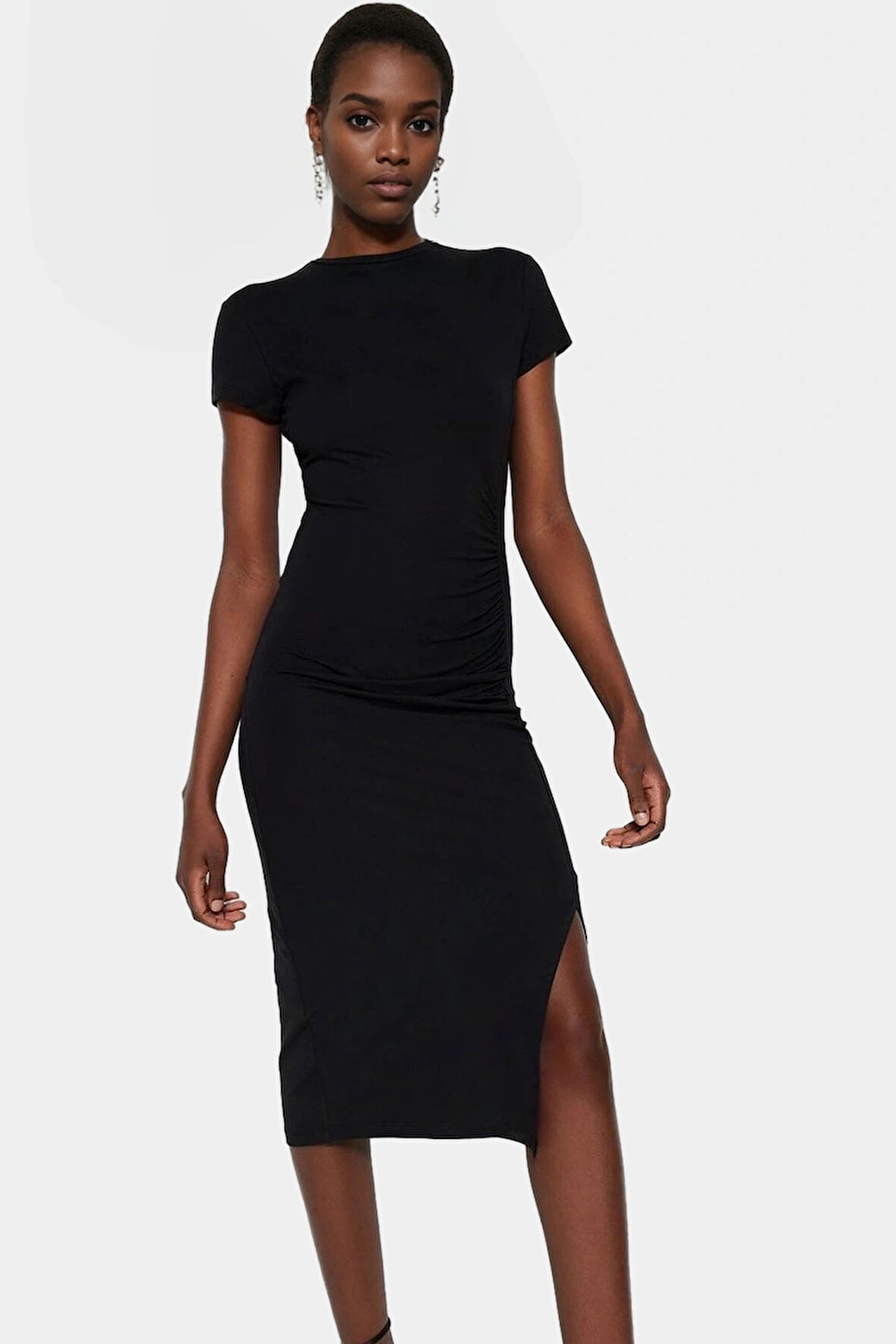 Pamuklu Midi Elbise Bodycon Büzgü Detay Yaz için Mükemmel Özel Tasarım Rahat Ve Şık