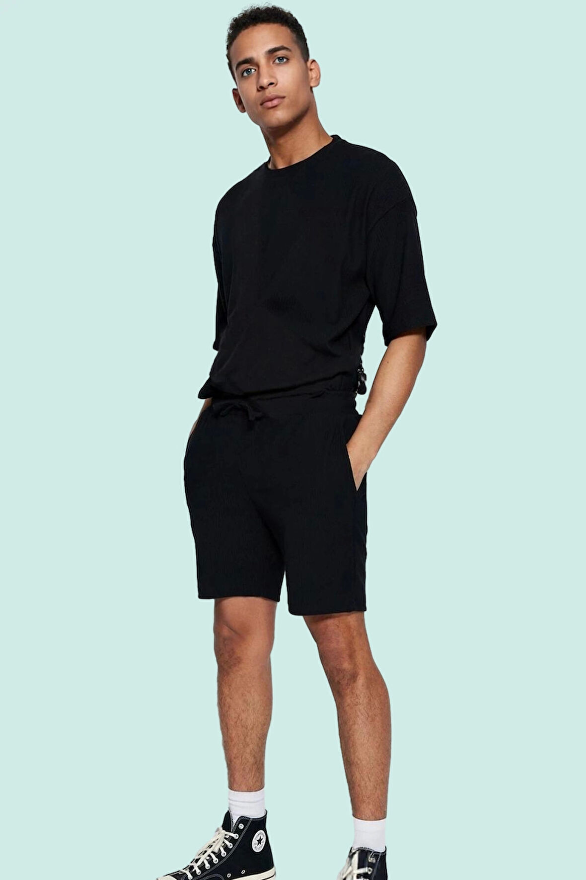 Erkek Geniş Paça Şort Normal Bel Kısa Boy Ottoman Dokuma Rahat Günlük Stil Kaliteli Malzeme