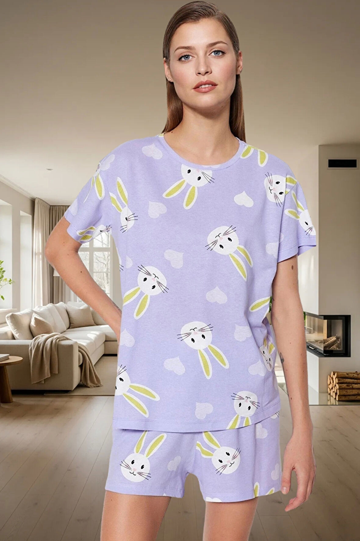 Ayıcıklı Homewear Pijama Takımı %100 Pamuk Regular Kalıp Dayanıklı Malzeme Konforlu Kesim