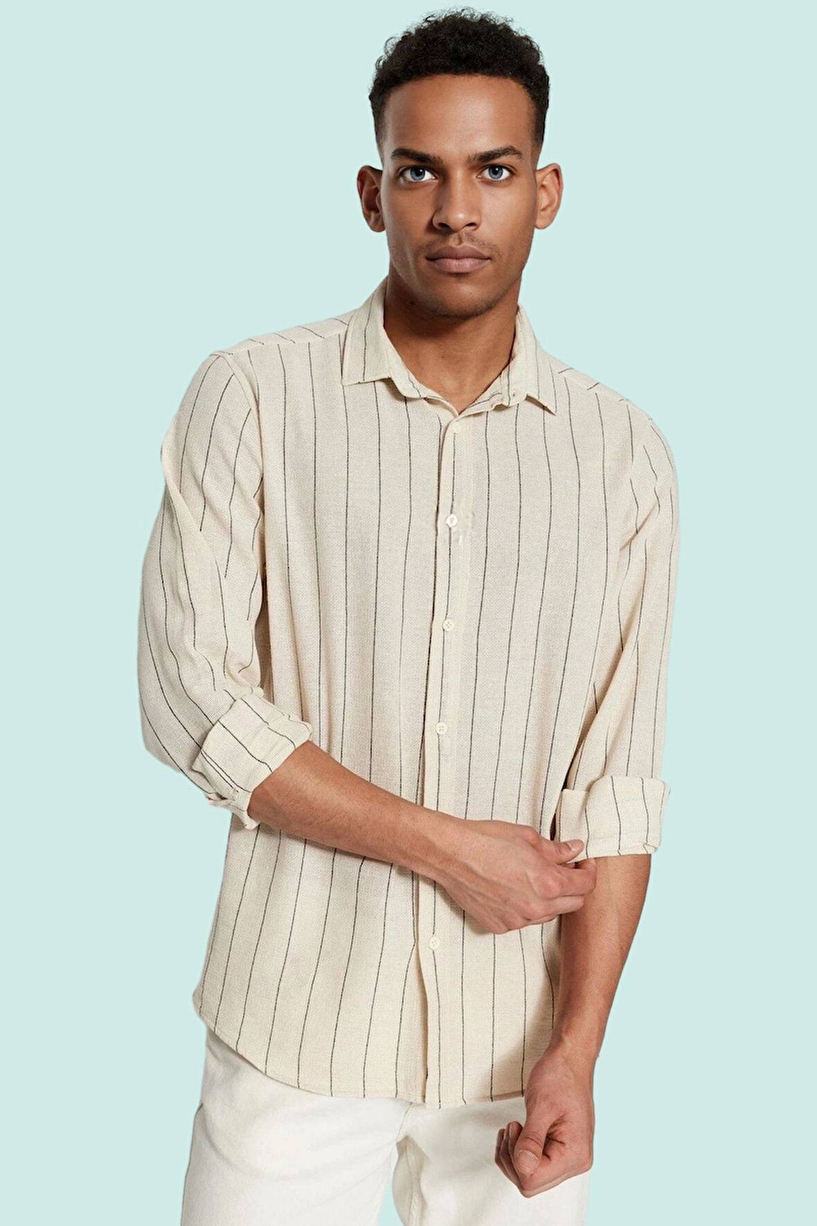 Erkek Nefes Alan Pamuklu Çizgili Gömlek Standart Kol Günlük Kullanım Yaz Aylarının Vazgeçilmezi