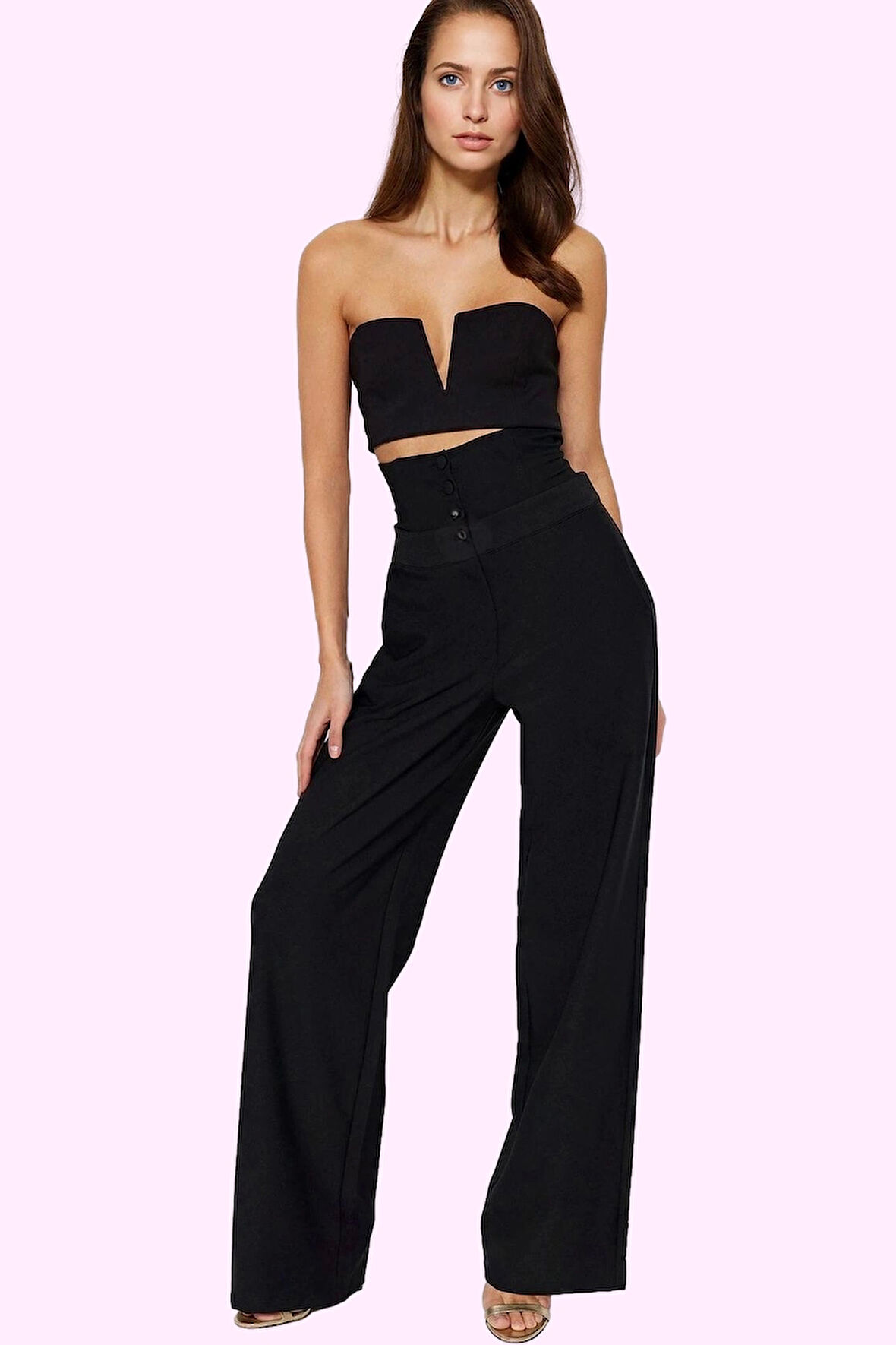 Kadın Şık Pantolon Geniş Paça Yüksek Bel Polyester Karışımlı Kumaş Yaz Aylarının Vazgeçilmezi