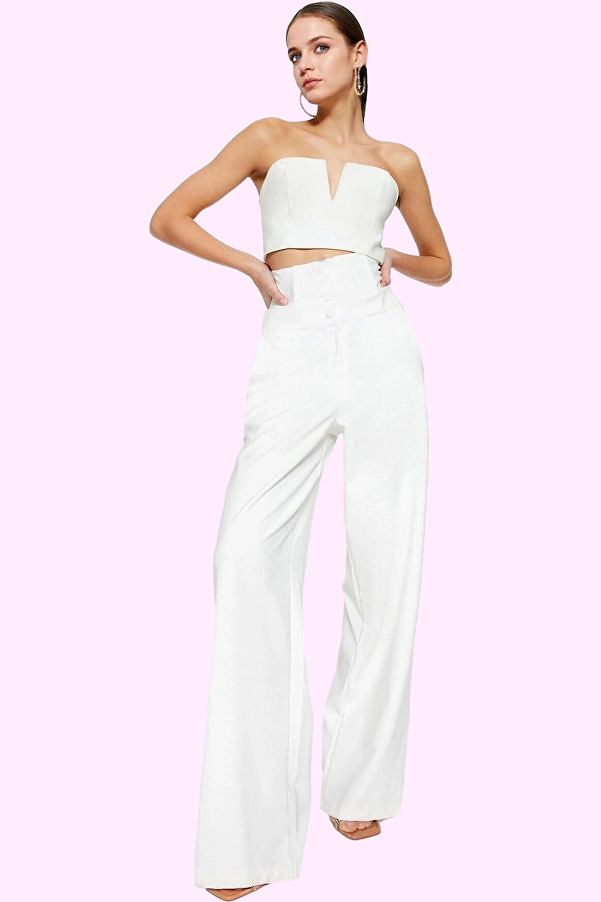 Kadın Şık Pantolon Geniş Paça Yüksek Bel Polyester Karışımlı Kumaş Yaz Aylarının Vazgeçilmezi