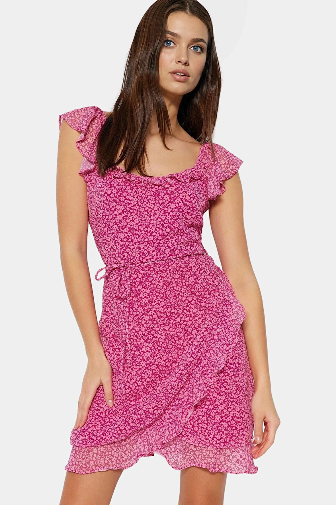 Kadın Mini Elbise A line Şifon Çiçekli Desen Yazlık Kısa Kollu Dayanıklı Malzeme Modern Stil