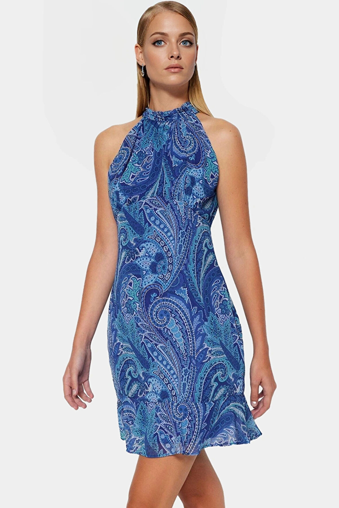 Astarlı Mini Elbise Şifon Kumaş A Line Kesim Çiçek Desenli Şık Görünüm Zarifane Tasarım