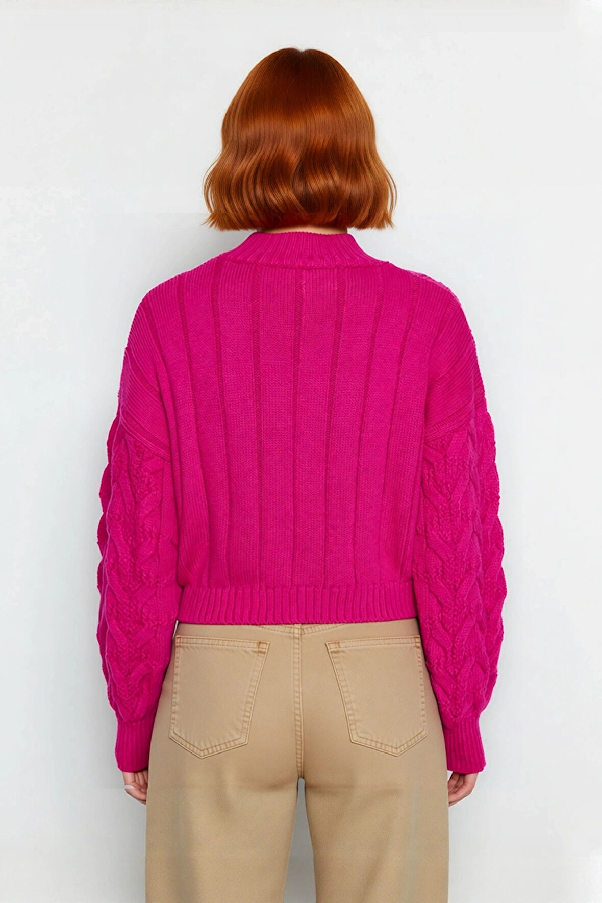 Kadın Basic Oversize Saç Örgü Dik Yaka Crop Triko Kazak Soğuk Havalar İçin Modern Stil Kaliteli