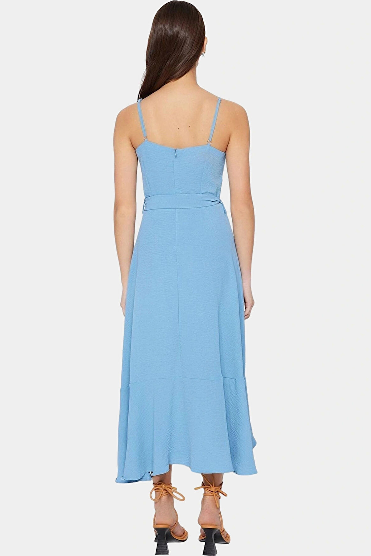 Polyester A Line Maxi Elbise Kolsuz Kuşak Detaylı Rahat ve Şık Yüksek Kalite Konforlu Kesim