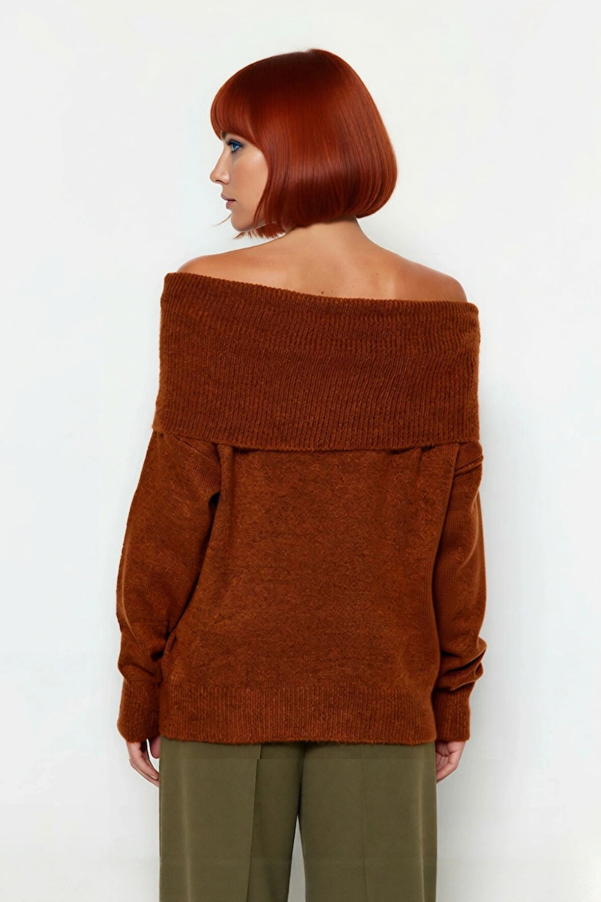 Kadın Triko Kışlık Kazak Regular Kalıp Uzun Kollu Carmen Yaka Günlük ve Şık Kombinler İçin