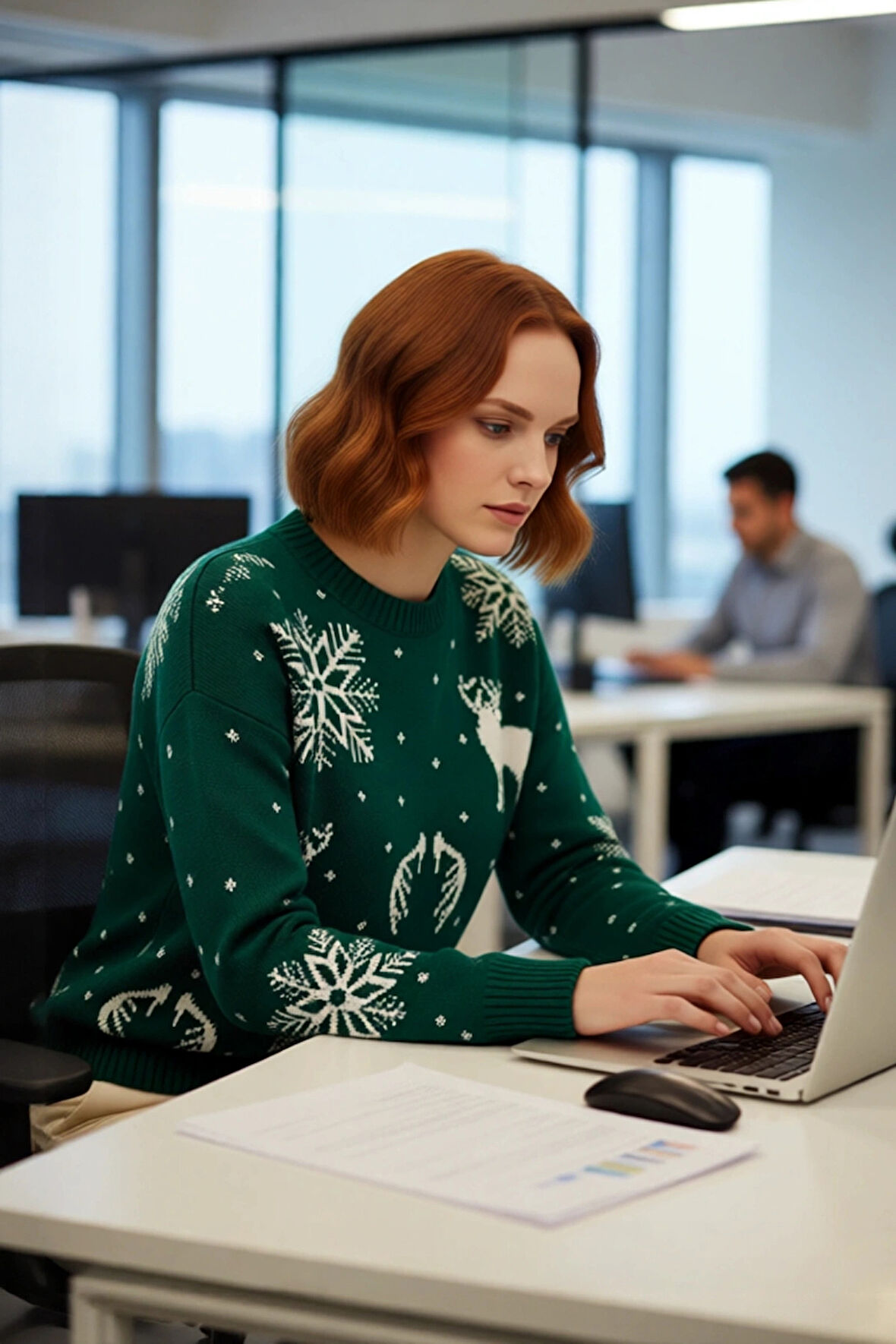 Kadın Günlük Akrilik Rahat Oversize Bisiklet Yaka Yılbaşı Desenli Triko Kışlık Kazak Kaliteli