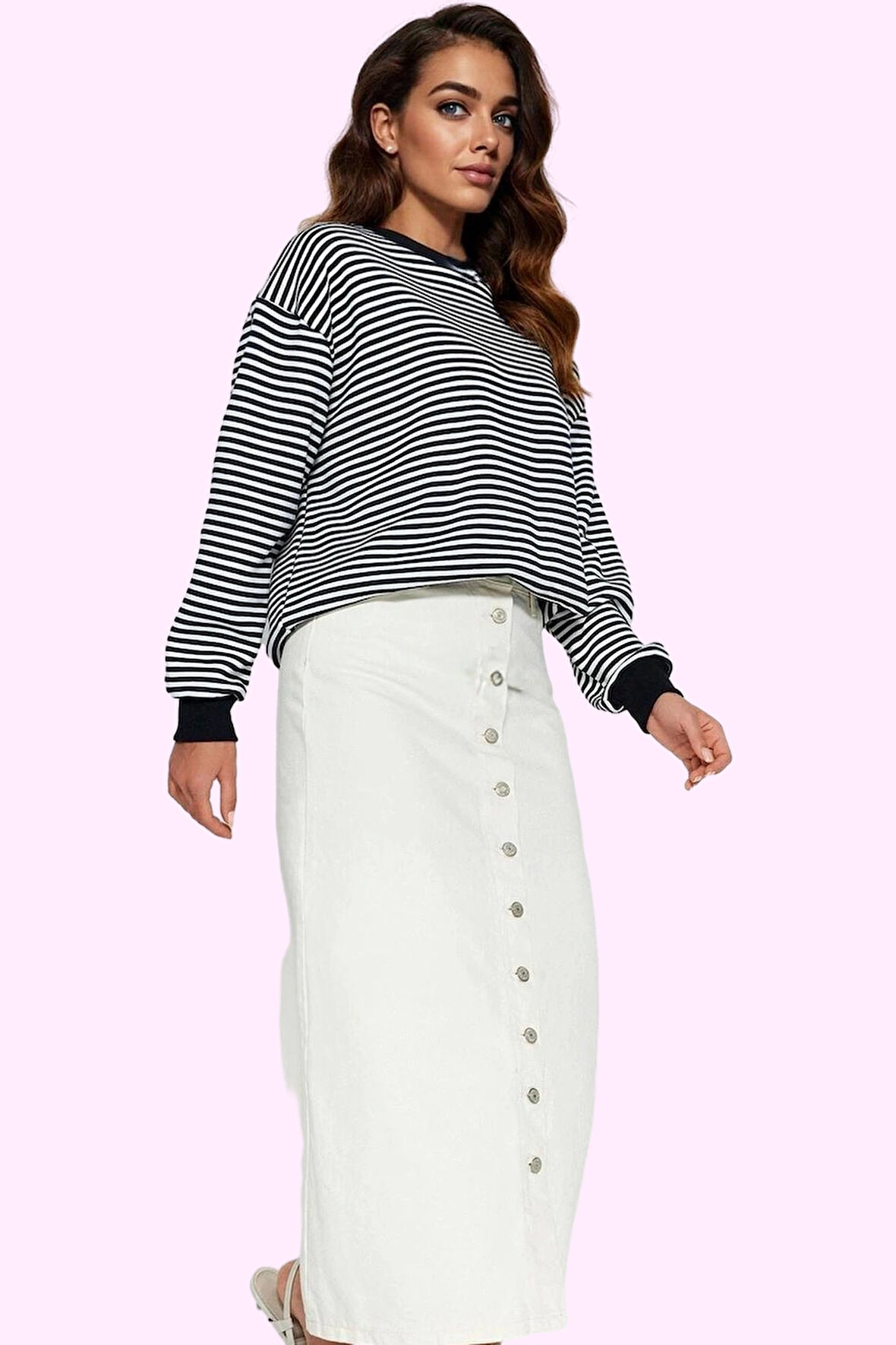 Kadın Pamuklu Denim Maxi Etek Renk Düğmeli A line Kalıp Rahat Günlük Yaz Aylarının Vazgeçilmezi