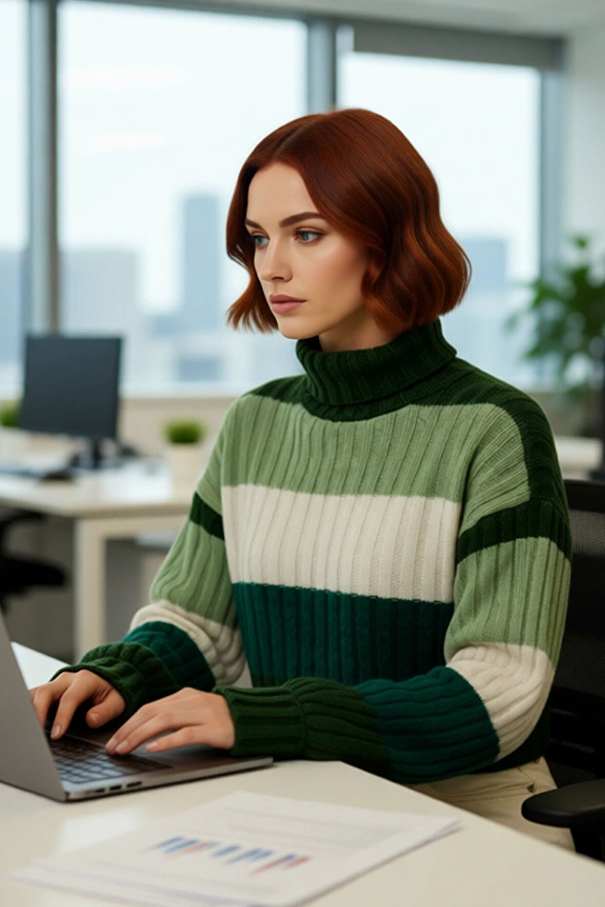 Kadın Balıkçı Yaka Uzun Kollu Renk Bloklu Super Crop Basic Fitilli Triko Kazak Günlük Şıklığınız