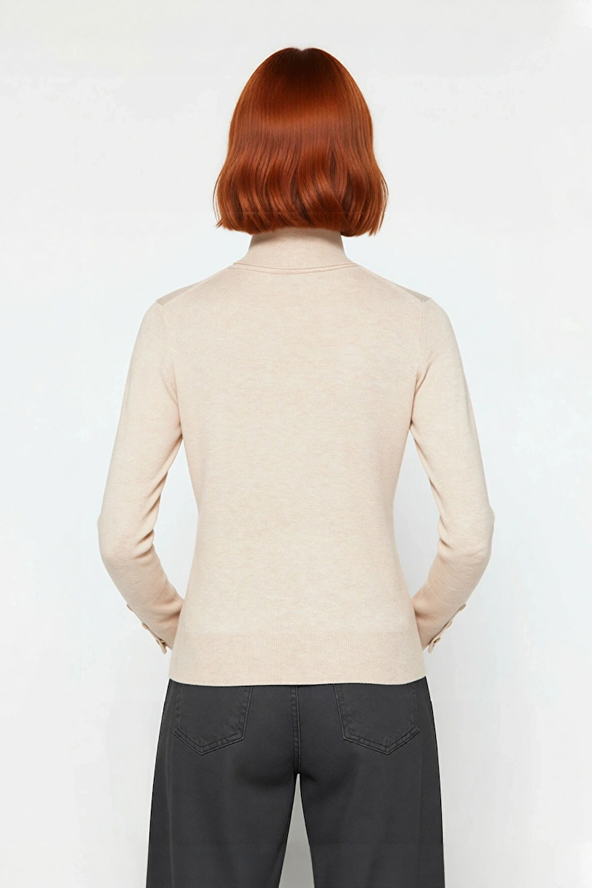 Kadın İnce Triko Balıkçı Yaka Fitted Kalıp Uzun Kollu Kazak Günlük Konfor İlkbahar Sonbahar