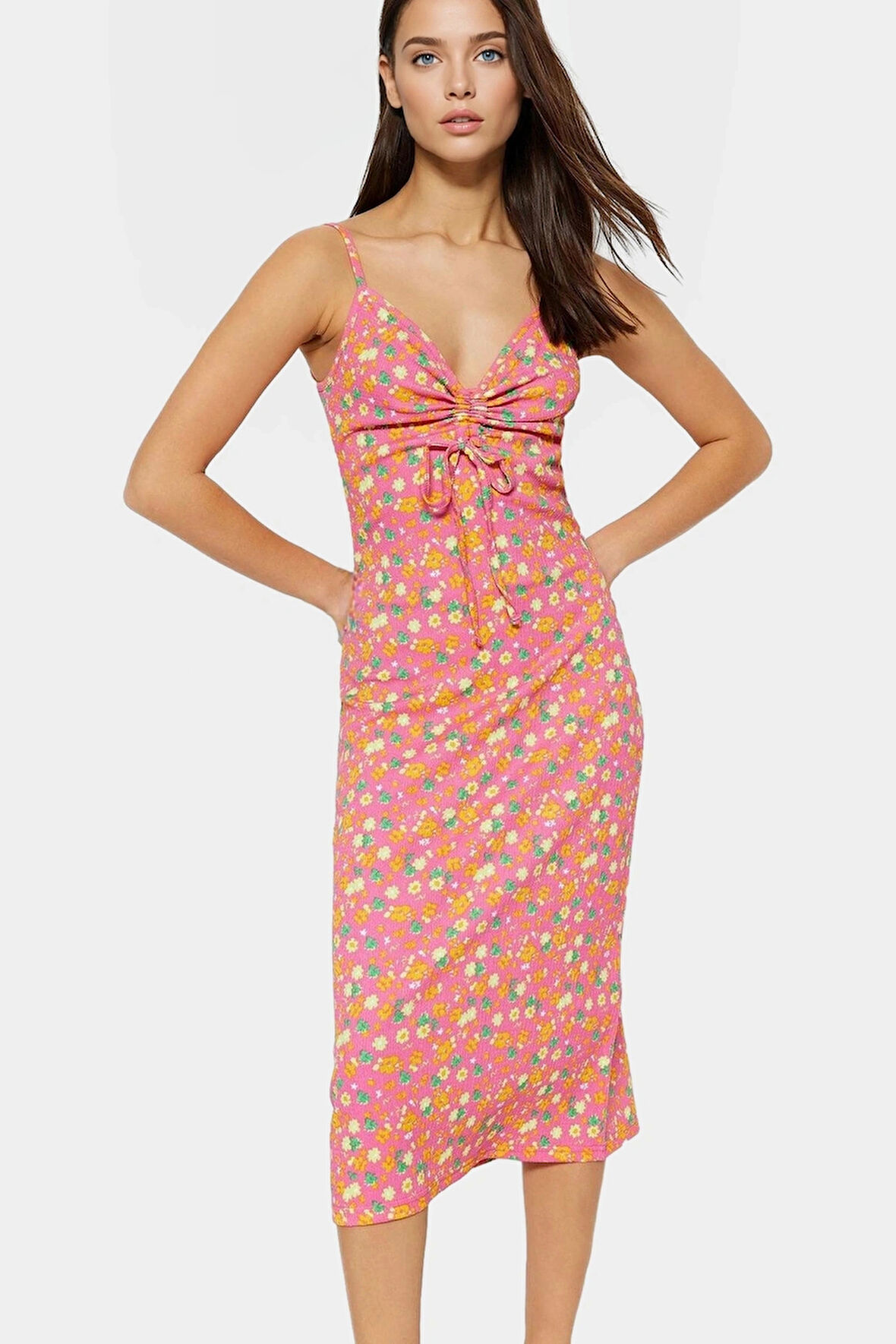 Rahat ve Şık Bürümcük Dokuma Örme Elbise Polyester Karışımlı Midi Boy A Line Premium Kalite