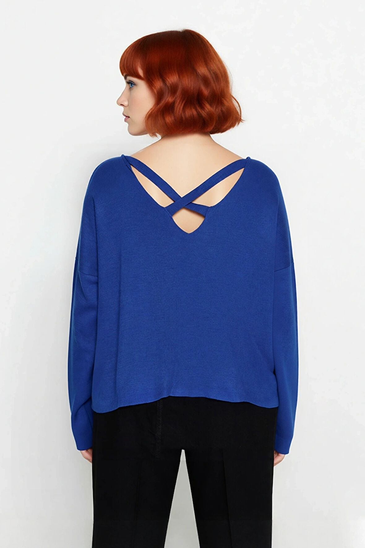 Kadın Büyük Beden Düz Desen Triko Kazak Rahat Kalıp Düşük Kol Bisiklet Yaka Kış Şıklığı Kaliteli