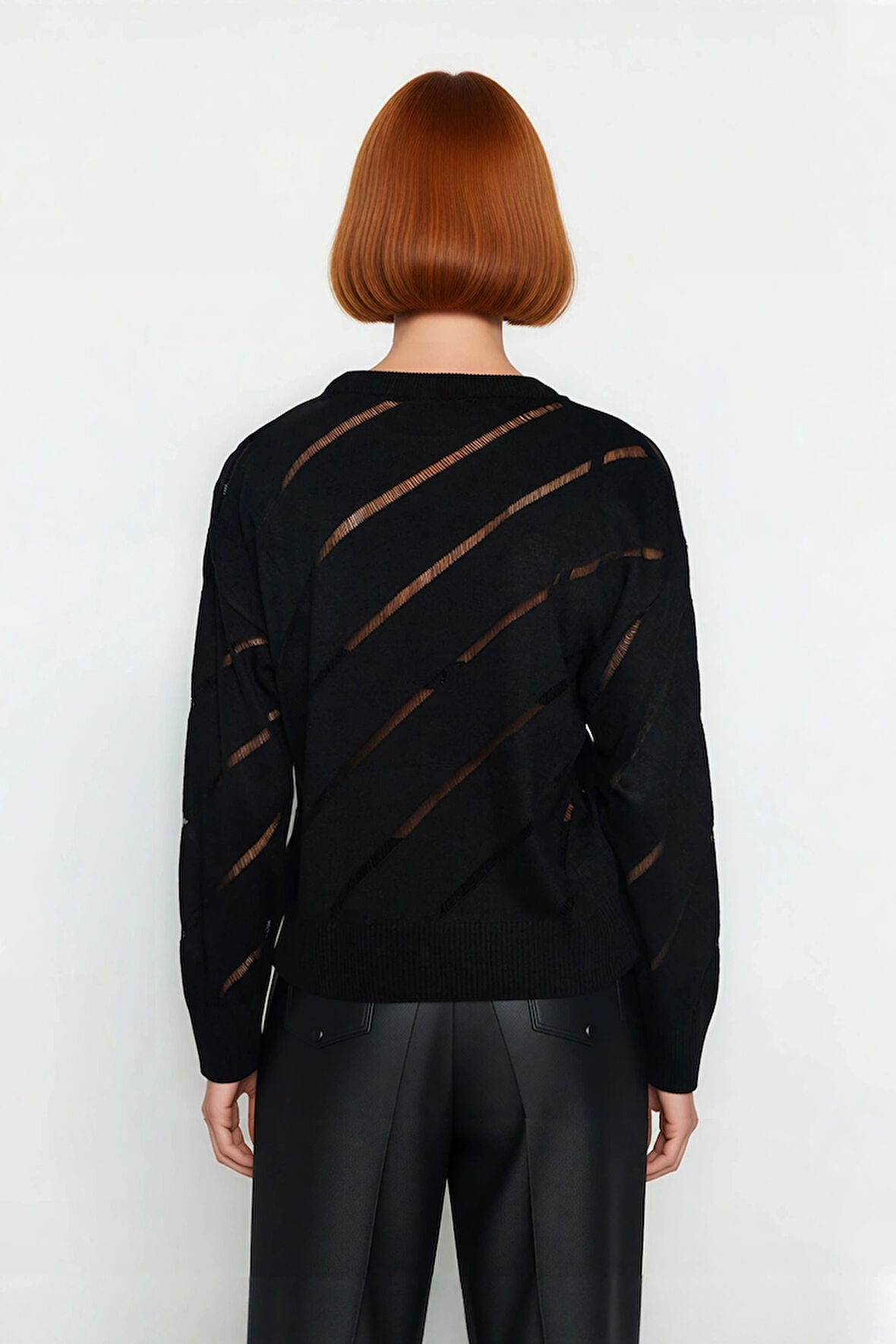 Kadın Bisiklet Yaka Akrilik Triko Kazak Düşük Kollu Ajurlu Desenli İlkbahar Sonbahar Şıklığı