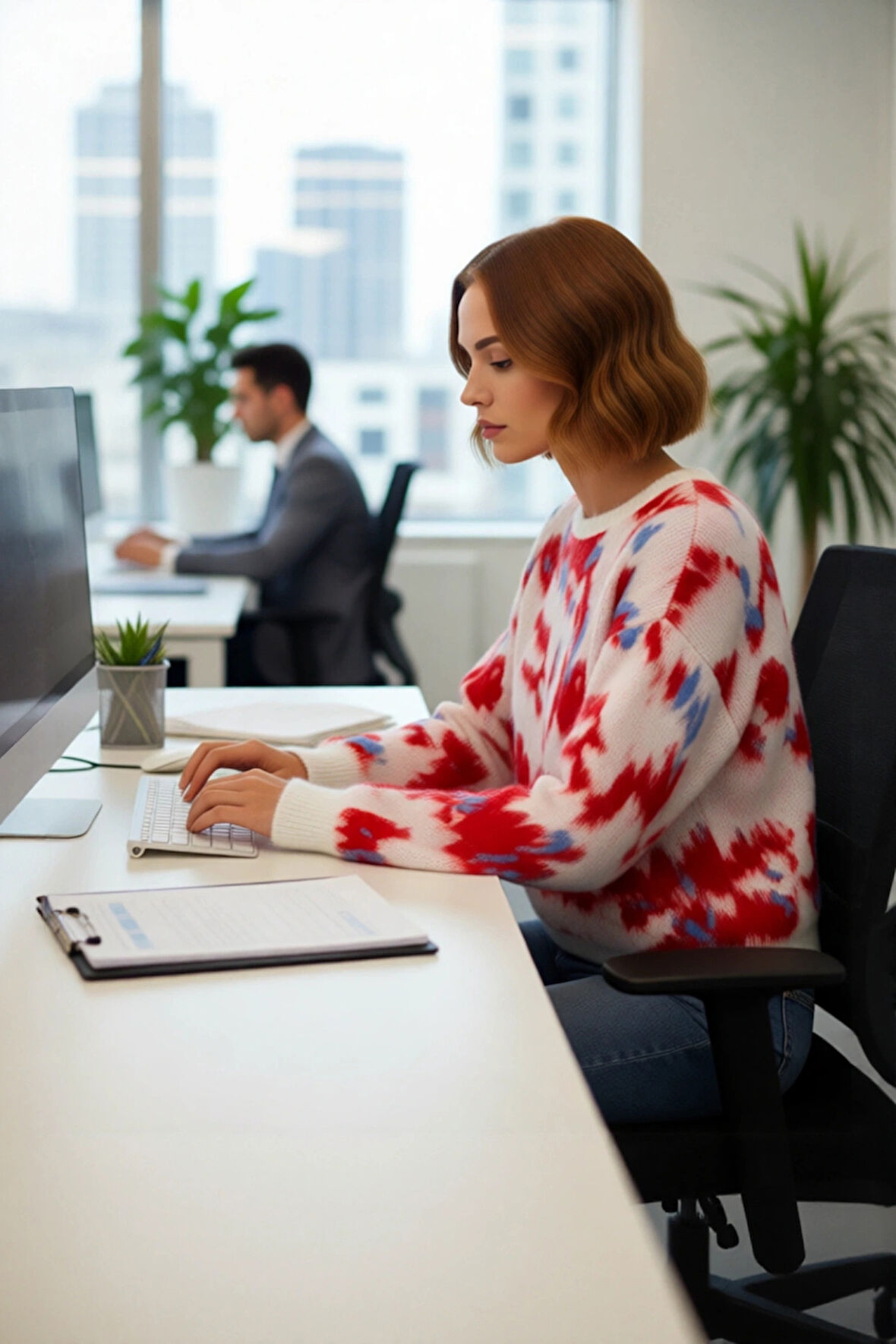 Kadın Basic Bisiklet Yaka Oversize Kalıp Batik Desenli Triko Kazak Kışlık Konfor Sunar Kaliteli