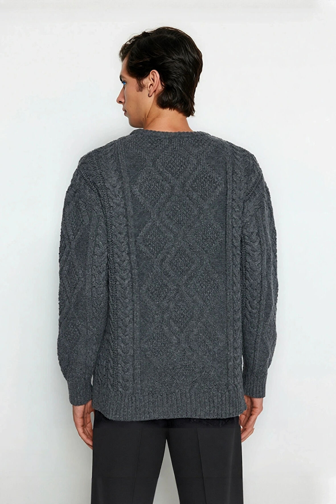 Erkek Basic Oversize Kalın Saç Örgülü Bisiklet Yaka Kazak Rahat Ve Stil Sahibi Kombinler Kaliteli