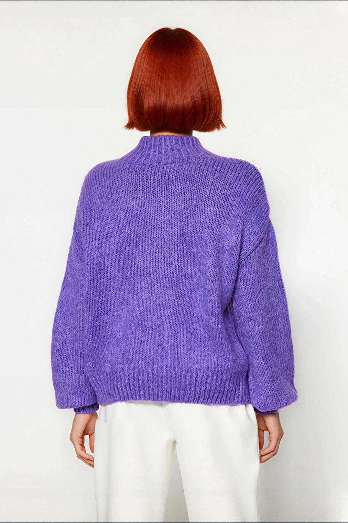 Kadın Kalın Oversize Triko Kazak Dik Yaka Detayıyla Casual Kombinlerin Vazgeçilmezi Kaliteli