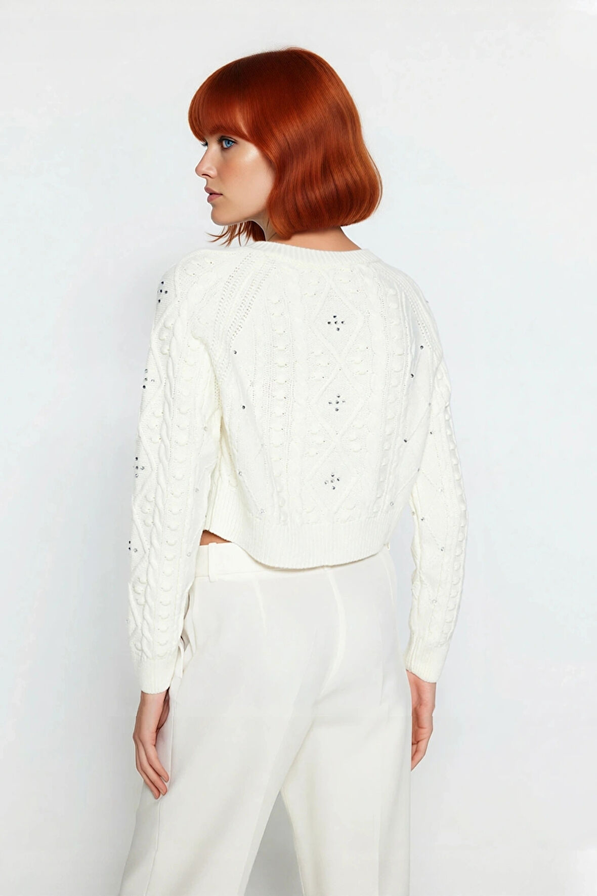 Kadın Regular Kalıp Çift Yüzlü Akrilik Triko Hırka Saç Örgü Desenli Kışlık Giyim Tarzı Kaliteli