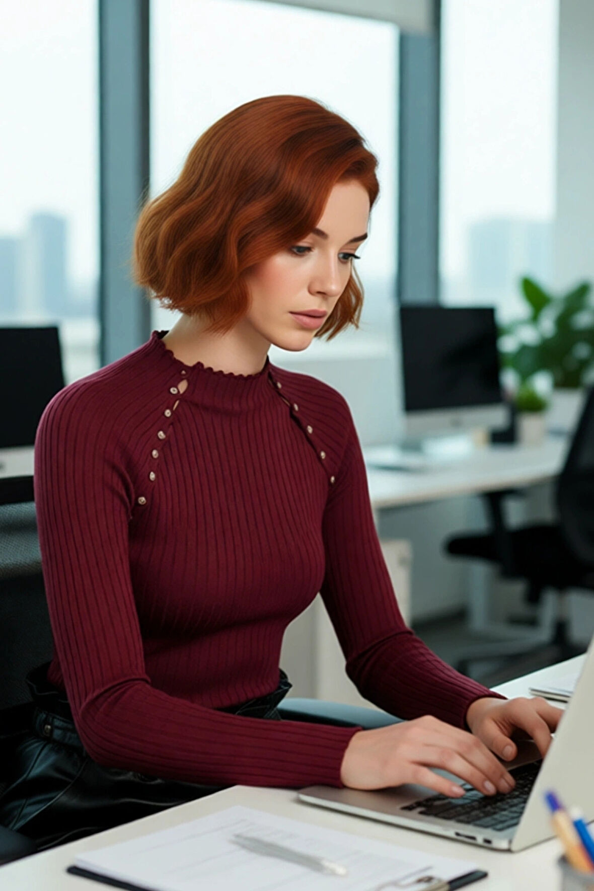 Kadın Zarif Fitted Kesim Dik Yaka Cut Out Detaylı Uzun Kollu Triko Kazak Bahar Trendi Kaliteli