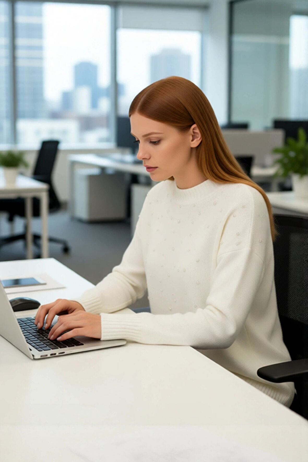 Kadın Casual İnci İşlemeli Relaxed Kalıp Triko Kazak Uzun Boy Bisiklet Yaka Kış Şıklığı Kaliteli