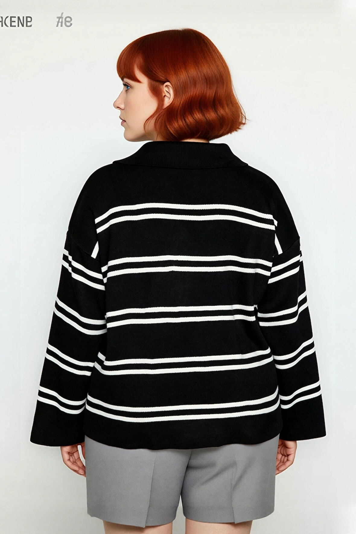Kadın Triko Çizgili Polo Yaka Kazak Relaxed Kesimiyle Konforlu Ve Şık Bir Kış Kombini Yaratır