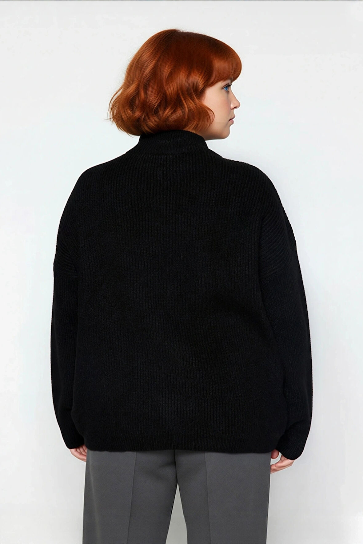 Kadın Günlük Giyim Dik Yaka Fermuar Detaylı Düz Triko Kazak Uzun Kollu Akrilik Orta Kalınlık